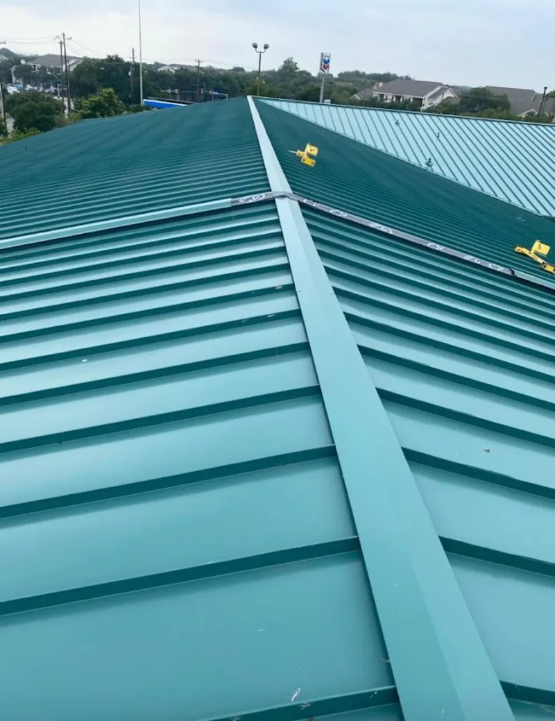 Green commercial metal roof ridge and valley for Metal Roof Repair in Fruitvale